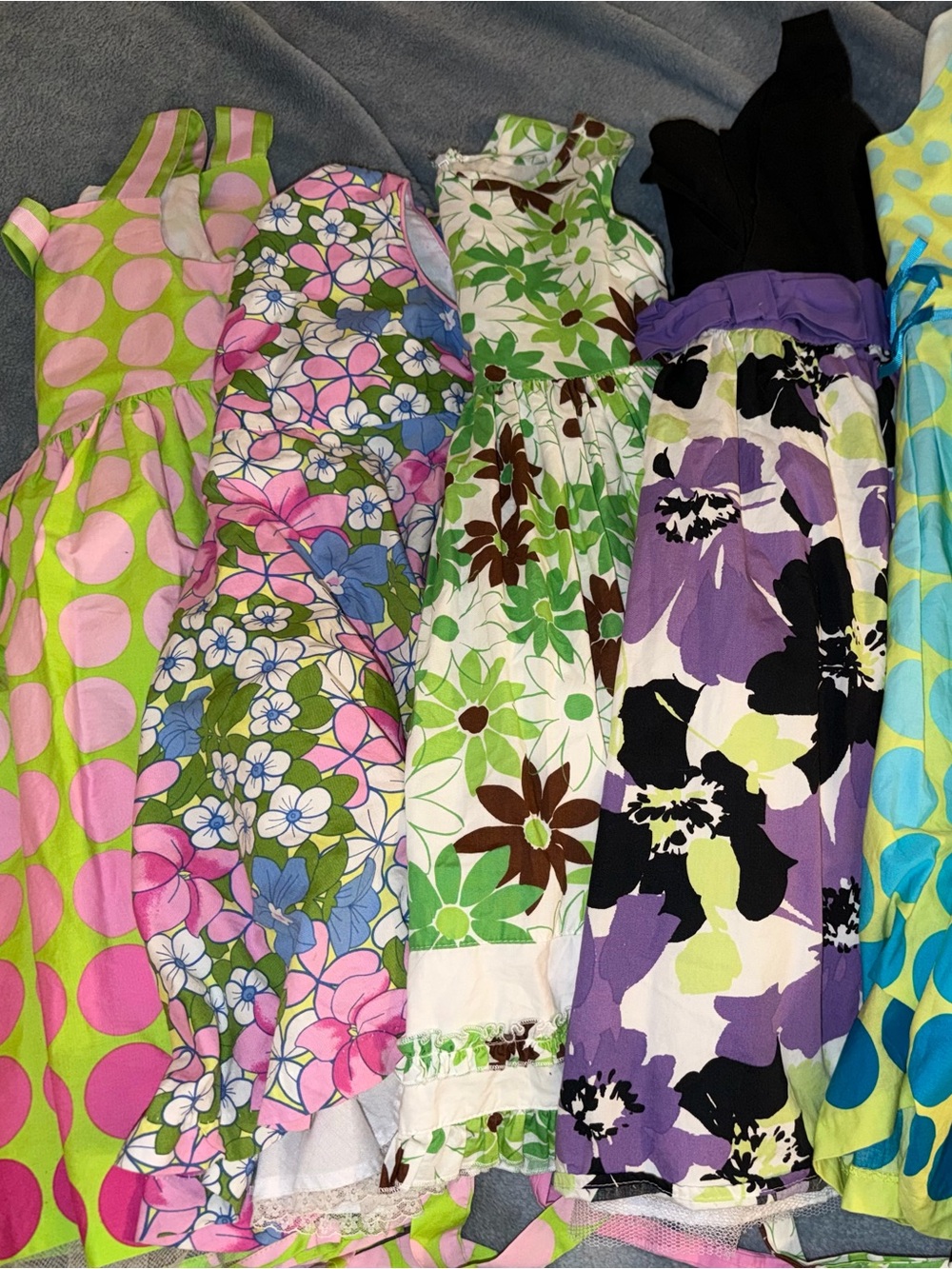 Girls Floral & Polka Dot Summer Dress Mix - Pink, Green, Purple
